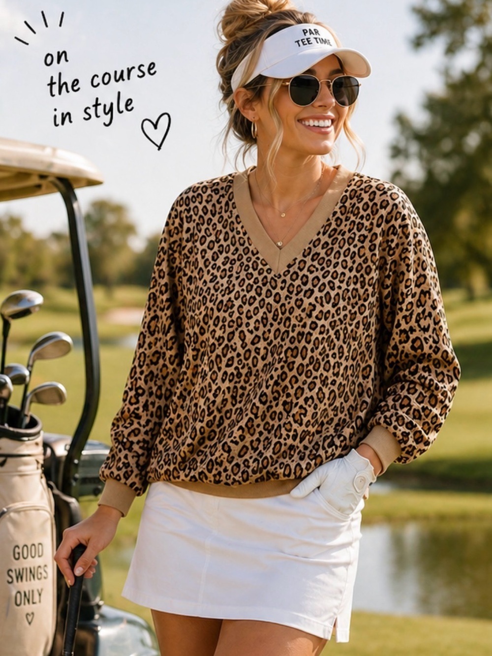 Liz Claiborne Leopard Print V-Neck Women's Golf Pullover